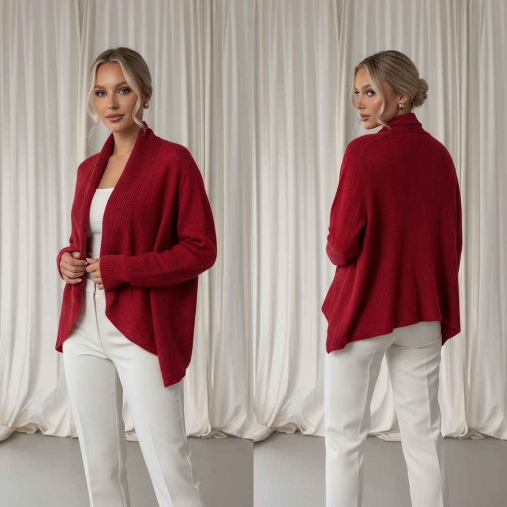 Eileen fisher red cardigan knit wool mohair cashmere blend size m